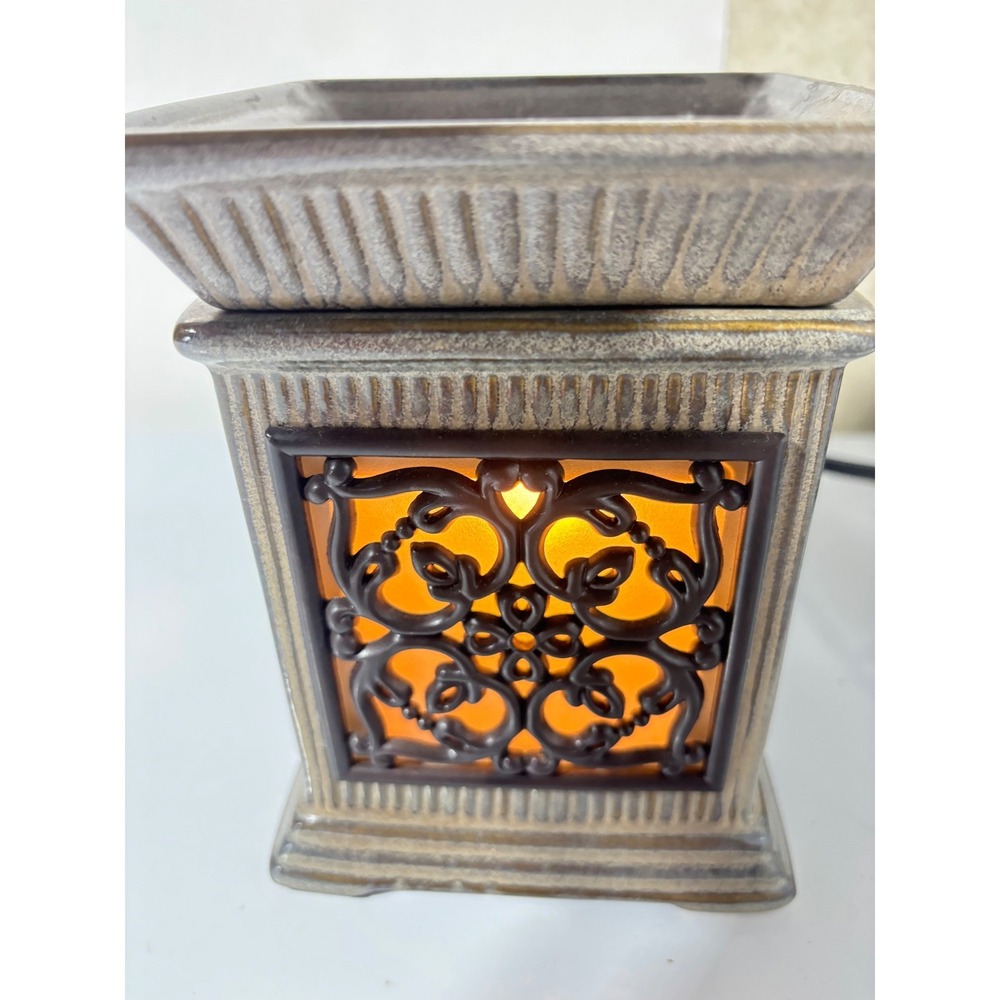 Scentsy Jane Mission Wax Warmer Square Ceramic Bronze Filigree Electric